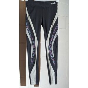 FILA Sport Running Leggings Workout Athletic Black Geometric Accents Xsmall